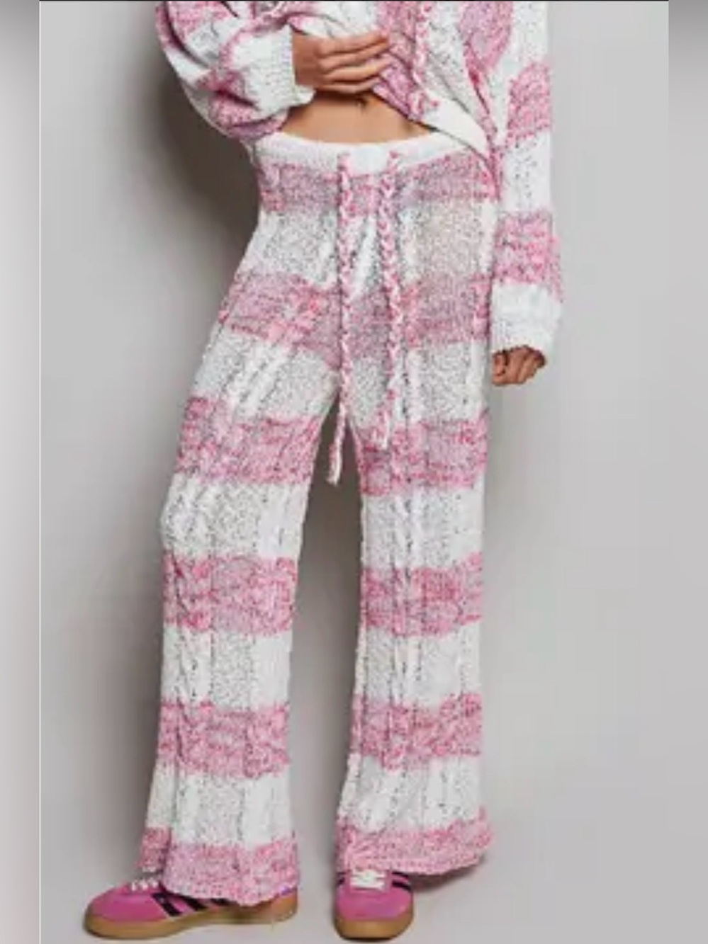 POL Stripe Pattern Popcorn Knit Thin Sweater Wide Knit Pants Size Medium